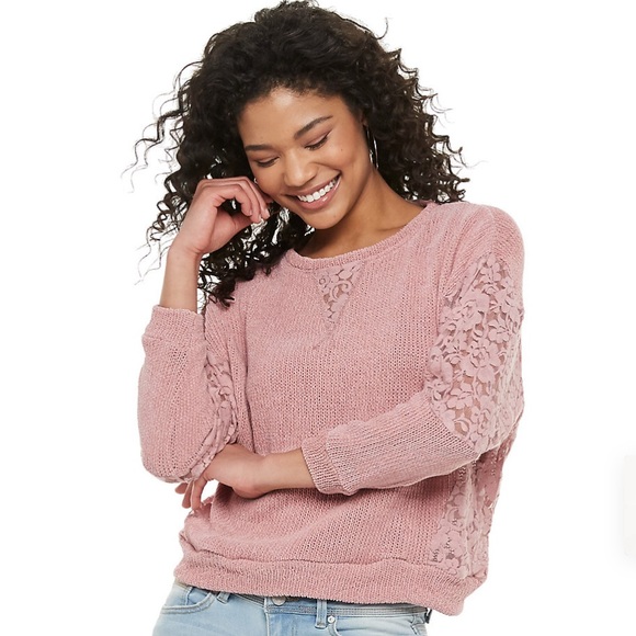 Kohl's Sweaters - Rose colored Floral Lace trim sweater NWT 🌹small